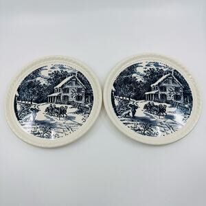 Courier And Ives Hostess VTG Dessert Plate, Set of 2, Cake Plate Vintage Decor